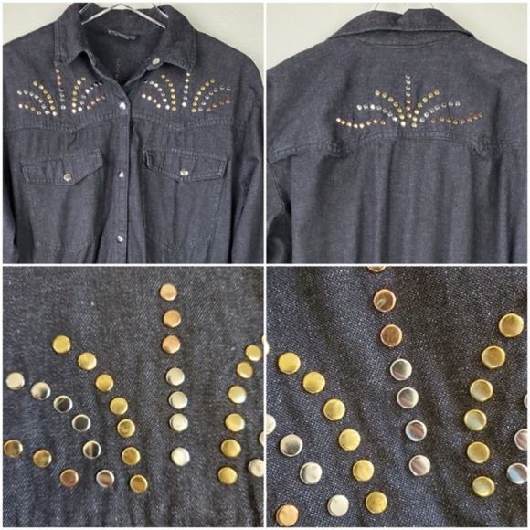 Vintage Studded Button Down Boho Maxi Belted Dress Wesrern Cowgirl Festival Rare - Picture 10 of 16